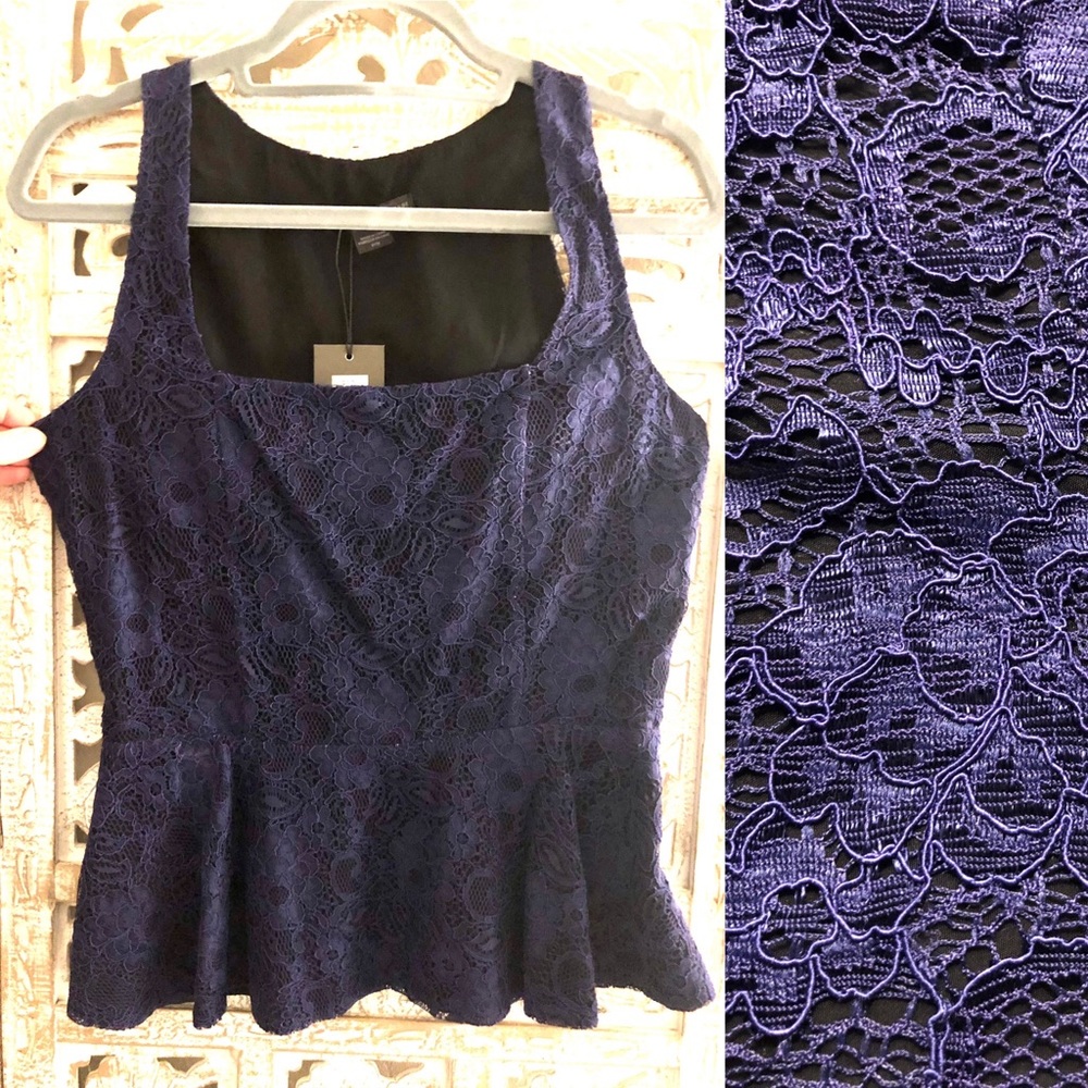 Armani Exchange Blue Laced Peplum Top w Side Zipper, Size M